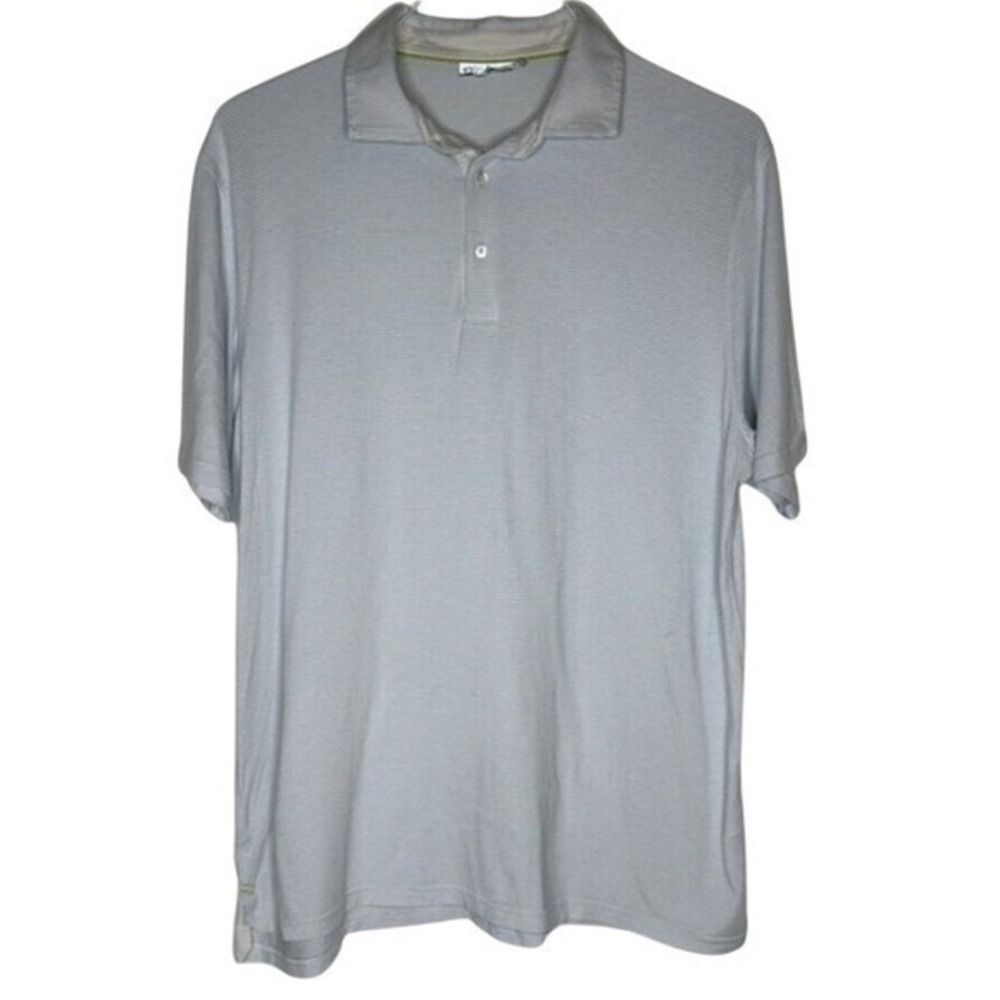 Tasc Performance Men Blue Striped Carrollton‎ Micro Modal Polo Shirt Large